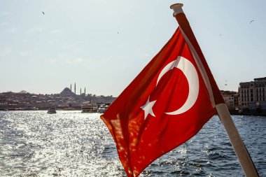 İstanbul camileri arka planında Türkiye bayrağı
