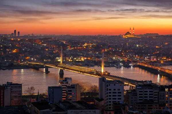 Coucher Soleil Sur Paysage Istanbul Pont Ataturk — Photo