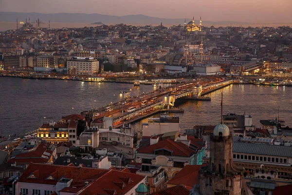 Coucher Soleil Sur Paysage Istanbul Pont Galata — Photo