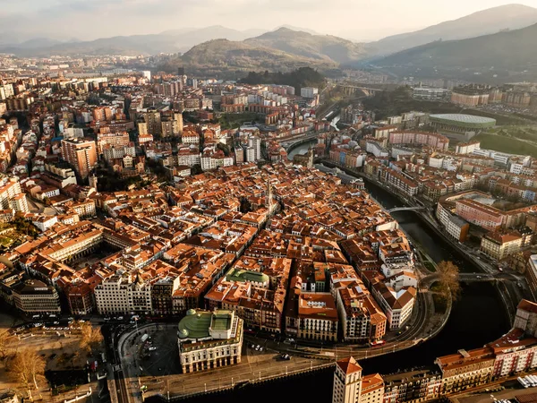 Bilbao Oude Stad Luchtfoto Drone Uitzicht — Stockfoto