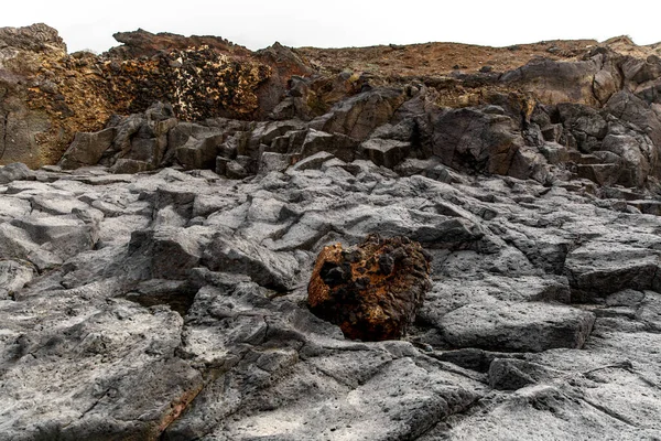 Zwarte Rock Textuur Vulkanische Bergoppervlakte Close — Stockfoto
