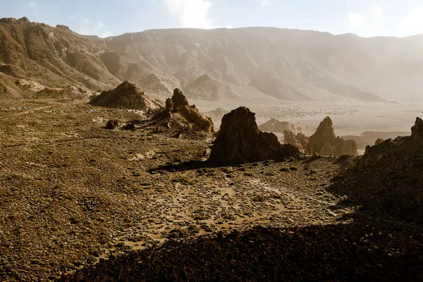 Mars is the red planet\'s desert landscape. Aerial view of Roque Cinchado rocks in Teide National Park on Tenerife island.