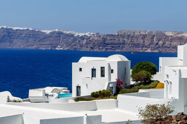 Traditional Greek White Houses Santorini Coast Aegean Sea Village Cliff — Stock Photo, Image
