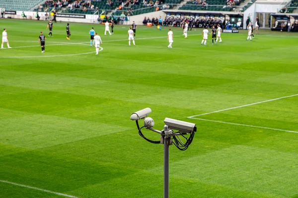 Videocamere Sicurezza Cctv Uno Stadio Calcio Monitoraggio Dei Tifosi — Foto Stock