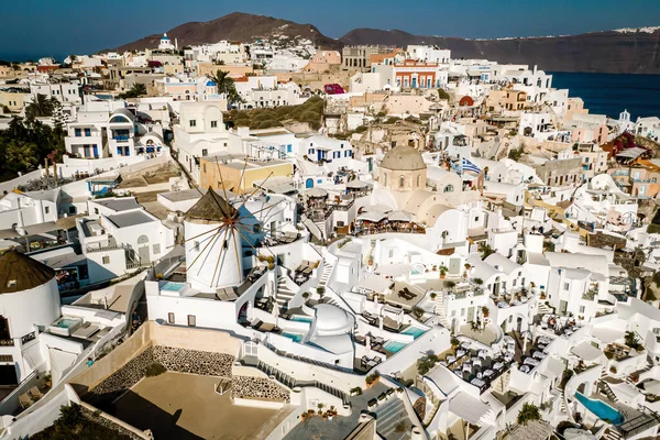 Traditional Greek White Buildings Oia Santorini Island Aerial Drone View — Stock Photo, Image