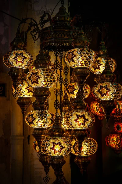 Készlet Hagyományos Vintage Török Lámpák Arab Lámpák Háttér — Stock Fotó