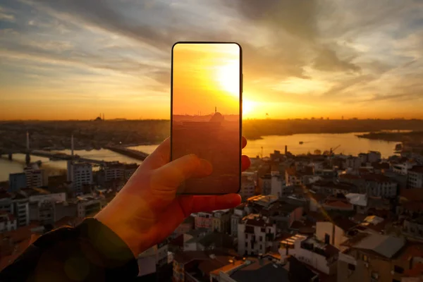 Istanbul Bij Zonsondergang Turkije Het Nemen Van Een Foto Stadsgezicht — Stockfoto