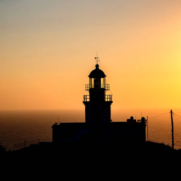 Silhouette Phare Balise Coucher Soleil — Photo