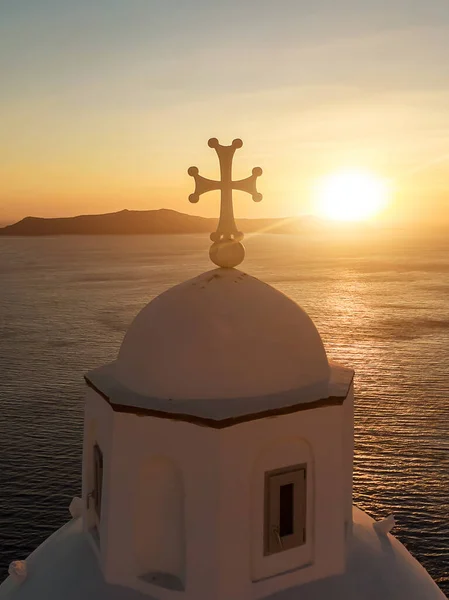 Cruz Igreja Branca Grega Durante Pôr Sol — Fotografia de Stock