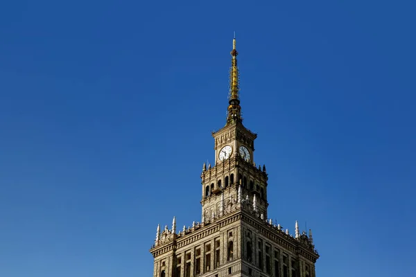 Högst Upp Palace Culture Science Warszawa Polen Klocktorn — Stockfoto