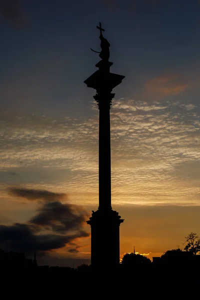 Silhouet Van Sigismund Column Warschau Polen — Stockfoto