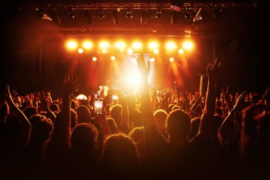 Konser salonu. Sahnenin önünde seyirci kalabalığı.