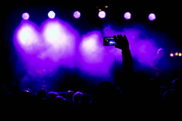 People Holding Smartphones Concert Taking Pictures — Stockfoto