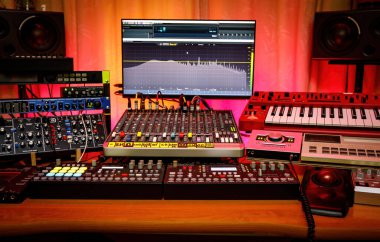 Home recording studio. Room with music equipment
