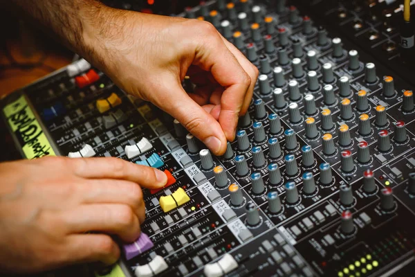 Hands Sound Manager Music Console — Stock Photo, Image