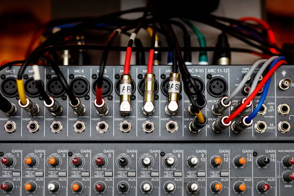 Audio Jacks Connected Sound Mixer Wires Cables Music Studio — Zdjęcie stockowe