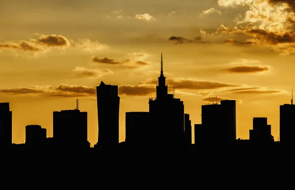 Silhouette City Skyline Beautiful Sunset Cityscape Clouds — Stock Photo, Image