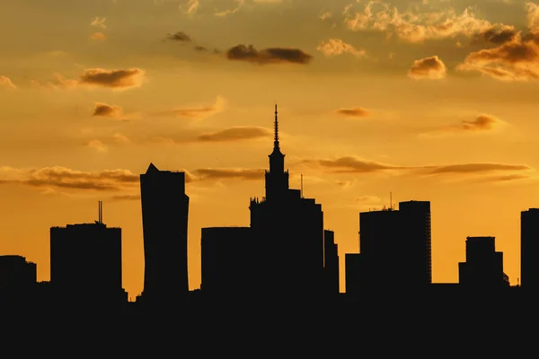 Big City Skyline Warsaw Poland Silhouettes Modern Skyscrapers Famous Palace — Foto Stock