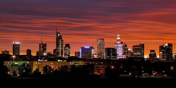 Warsaw Poland 2022 City Panorama Warsaw Skyline Beautiful Sunset Clouds — ストック写真