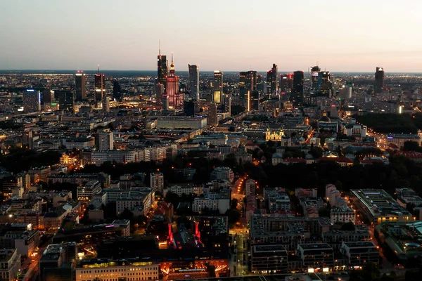 Poland, Warsaw at sunset. Aerial drone skyline
