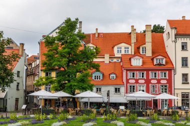 Cafe table on the central market square of old European town