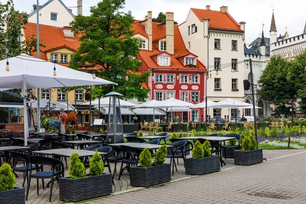 Cafe Table Central Market Square Old European Town — Stockfoto