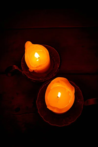 Two Candles Medieval Interior — Stockfoto