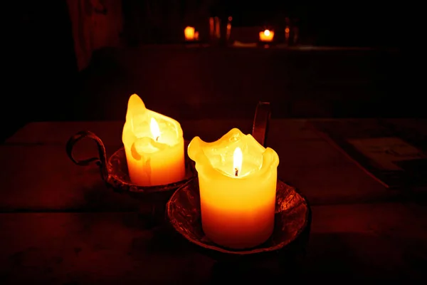 Two Candles Medieval Interior — Stockfoto