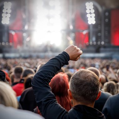 People with raised hands during the music concert
