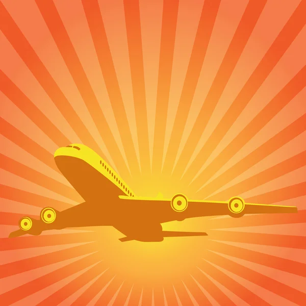 Volare l'aereo su uno sfondo del sole . — Vettoriale Stock