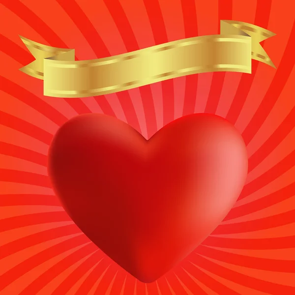 Carte avec coeur et ruban doré — Image vectorielle
