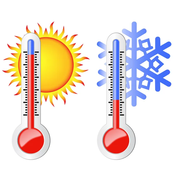 Iki Termometreler, güneş ve kar tanesi — Stok Vektör