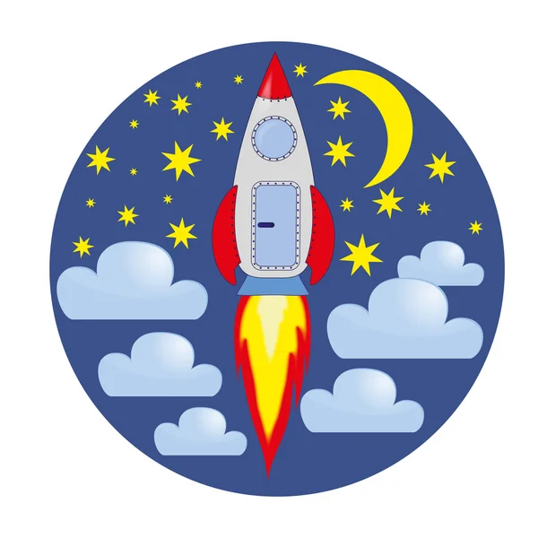 roket, bulutlar, yıldızlar ve ay