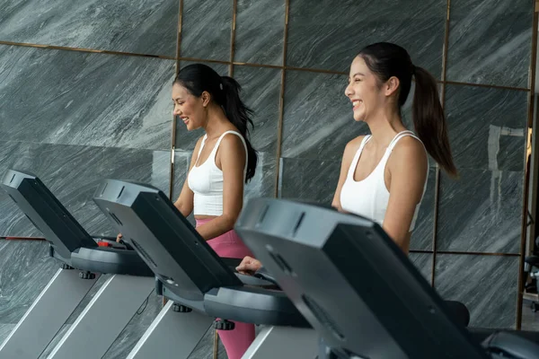 Young Women Working Out Her Personal Trainer Gym Stockfoto