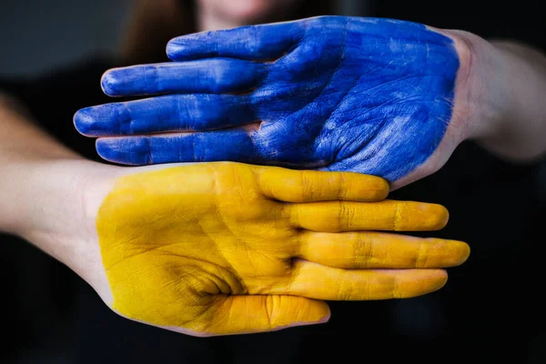 Hand Hold Flag Ukraine Support Ukrain War Russia — Stock Photo, Image