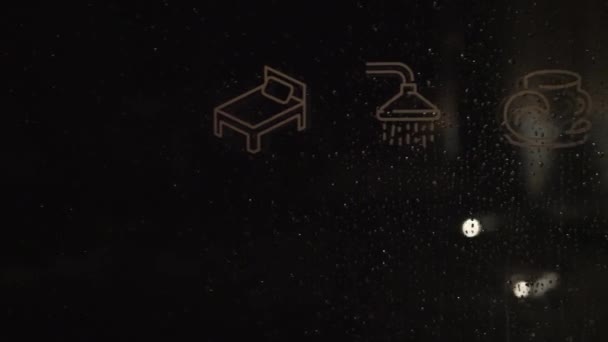 Symbole Wskazujące Prysznic Bar Pokój Odpoczynkowy Szkle — Wideo stockowe