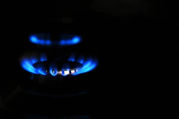 Fuego Una Estufa Gas Cerca Ahorro Gas Casa — Foto de Stock