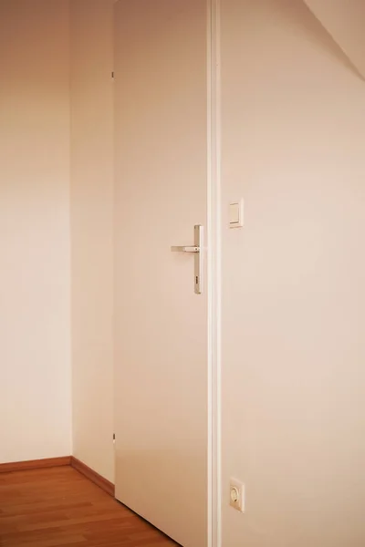 White Door Metal Handle Lock Bright Setting Scandinavian Style — Zdjęcie stockowe