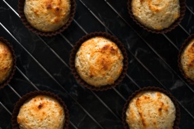  Vanilyalı kek üstü yakın plan. Çay için tatlı ve hamur işleri