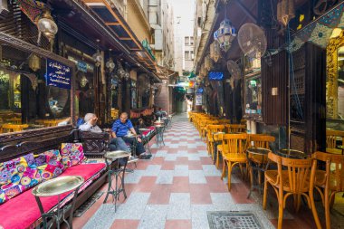 El Fishawi eski kafesi, Mamluk Khan al-Khalili çarşısı, Covid-19 tecridi sırasında kapalı, Kahire, Mısır