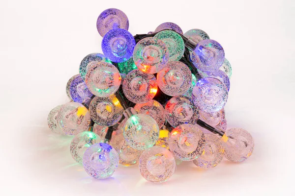 LED string lights. Party holiday christmas decor ation lights. Close up christmas LED lighting