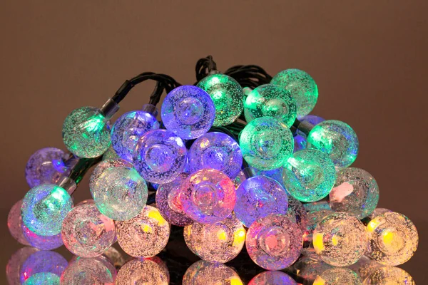 LED string lights. Party holiday christmas decor ation lights. Close up christmas LED lighting