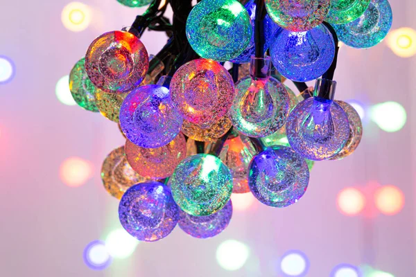 LED string lights. Party holiday christmas decor ation lights. Close up christmas LED lighting