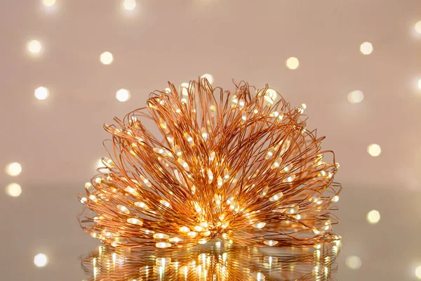 LED string lights. Party holiday christmas decoration lights. Close up christmas LED lighting