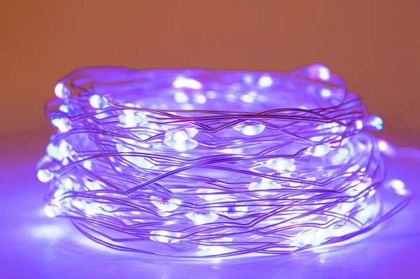 LED string lights. Party holiday christmas decoration lights. Close up christmas LED lighting