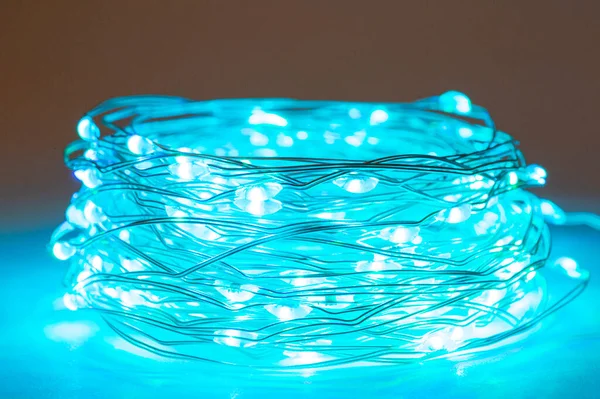 LED string lights. Party holiday christmas decoration lights. Close up christmas LED lighting