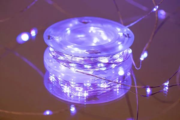 LED string lights. Party holiday christmas decoration lights. Close up christmas LED lighting