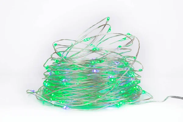 LED string lights. Party holiday christmas decoration lights. Close up christmas LED lighting