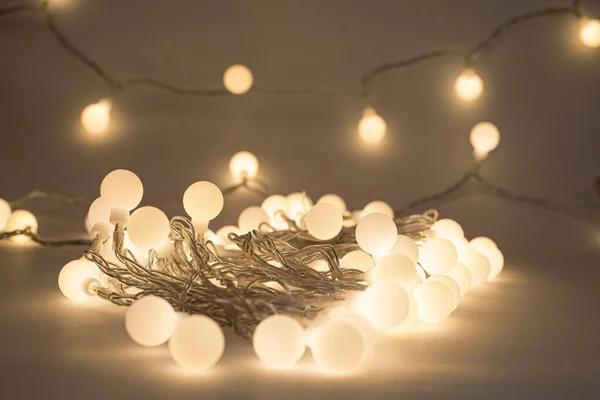 Lampy Led Strunowe Świąteczne Lampki Dekoracyjne Zamknij Boże Narodzenie Oświetlenie — Zdjęcie stockowe