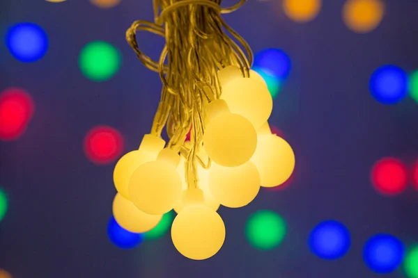 LED string lights. Party holiday christmas decoration lights. Close up christmas LED lighting